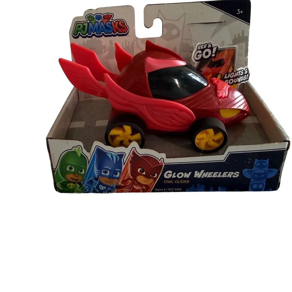 PJ Masks Glow Wheelers Owl Glider Kids One Size Red Light Sound Rev & Go Vehicle